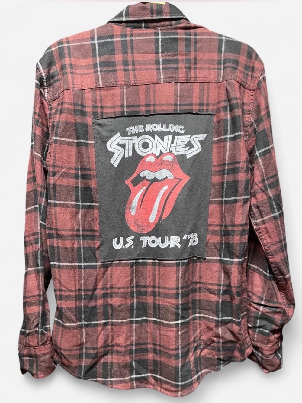 Rolling Stones Red Plaid Button-Down Shirt with Graphic Back Patch
